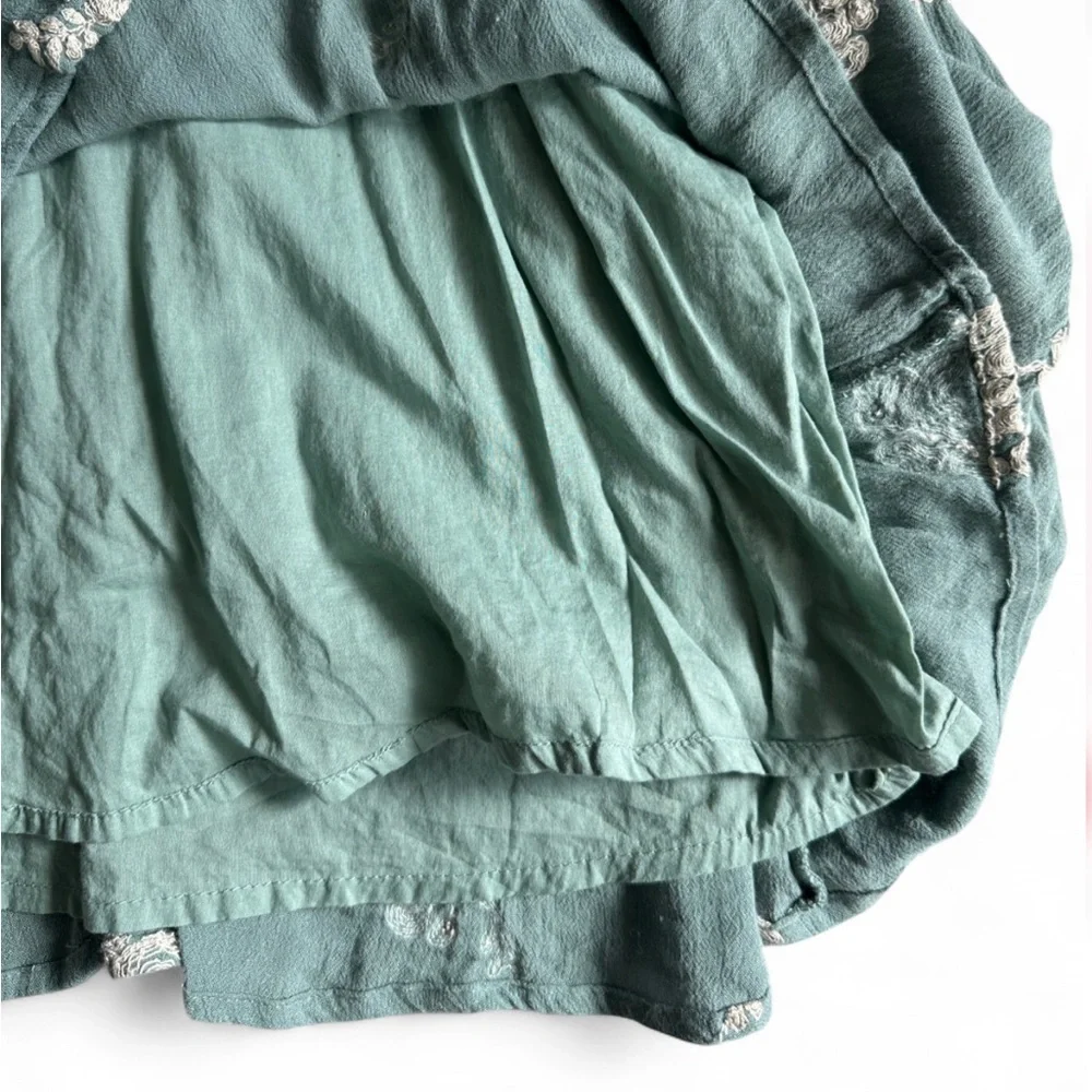 FREE PEOPLE Emma Embroidered Mini Dress Women’s Sage Green/Blue- Size XSmall